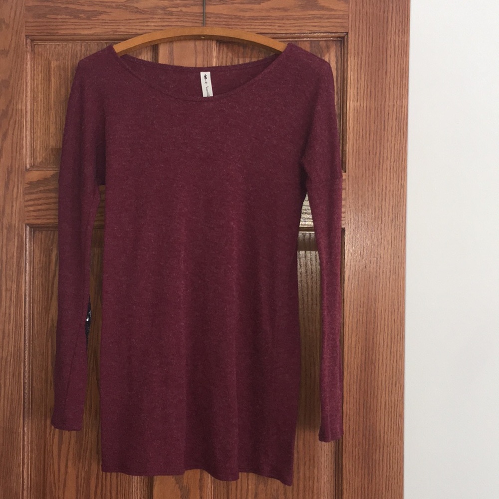 Maroon sweater with sequin elbow patches